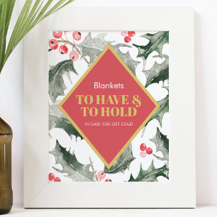 Winter Wedding Sign Watercolor Holly and Berries