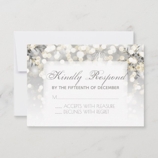 Winter Wedding Silver and Gold Sparkle RSVP Card (Front)