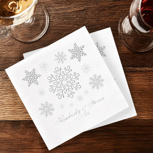 Winter Wedding Silver Foil Snowflake Napkins