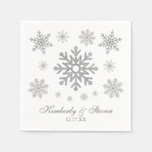 Winter Wedding Silver Snowflake Napkins