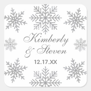 Winter Wedding Silver Snowflake  Square Sticker