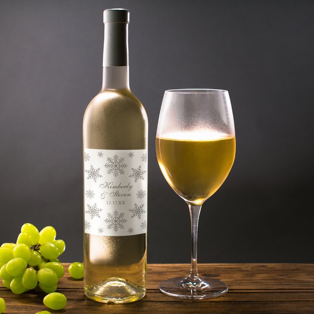 Winter Wedding Silver Snowflake  Wine Label (Winter Wedding Silver Snowflake Wine Label
#winterwedding
#snowflakewinterwedding
#modernwedding)