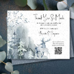 Winter Wedding Snow Forest and Deer Thank You Card<br><div class="desc">Winter wedding thank you card with watercolor snow forest, delicate leaves and deer. All of the wording is editable and you can include a qr code link to your photo gallery (or delete it, if not required). The design has a colour palette of dusty blue, slate blue, blue grey and...</div>
