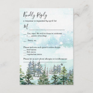 Winter wedding snow pine trees RSVP card