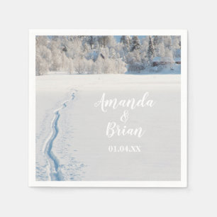 Winter wedding snow ski tracks landscape napkin