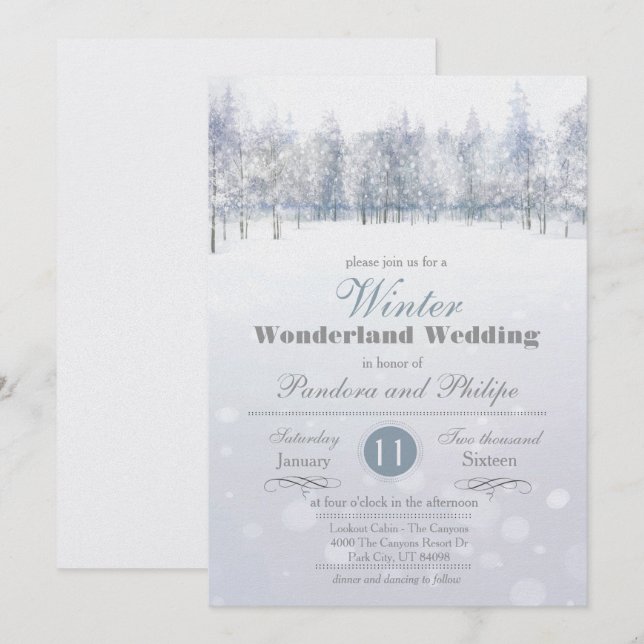 Winter Wedding Snow Tree Invitation (Front/Back)