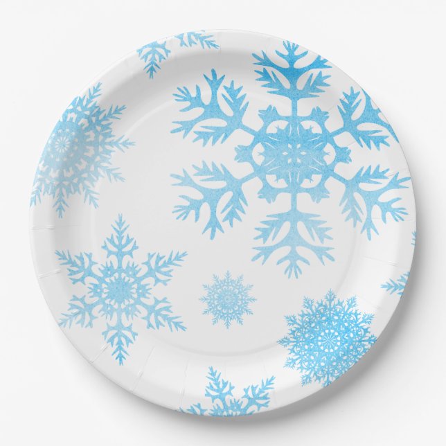 Winter Wedding Snowflake Dinner Paper Plates (Front)