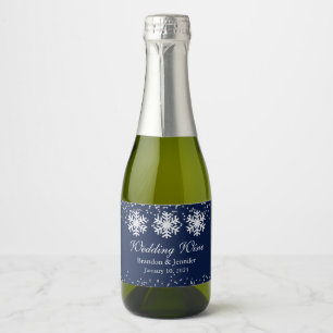 Winter Wedding Snowflakes and Glitter Favour Sparkling Wine Label