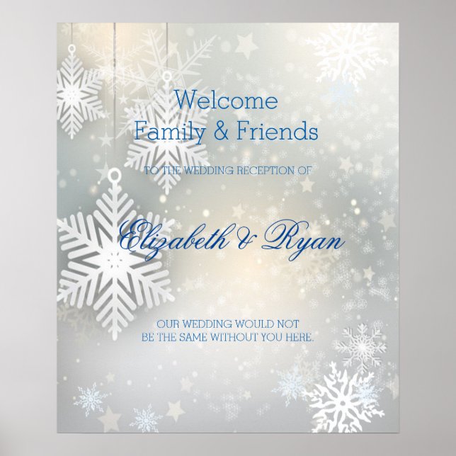 Winter Wedding, Snowflakes, Custom Welcome Poster (Front)