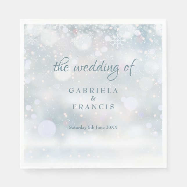 Winter Wedding Snowflakes Elegant Script Napkin (Front)