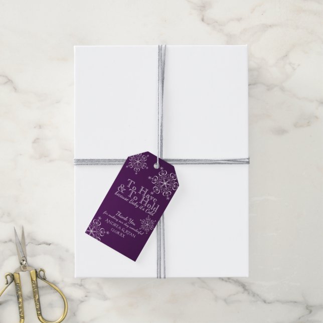 Winter Wedding Snowflakes Purple Gift Tags (With Twine)