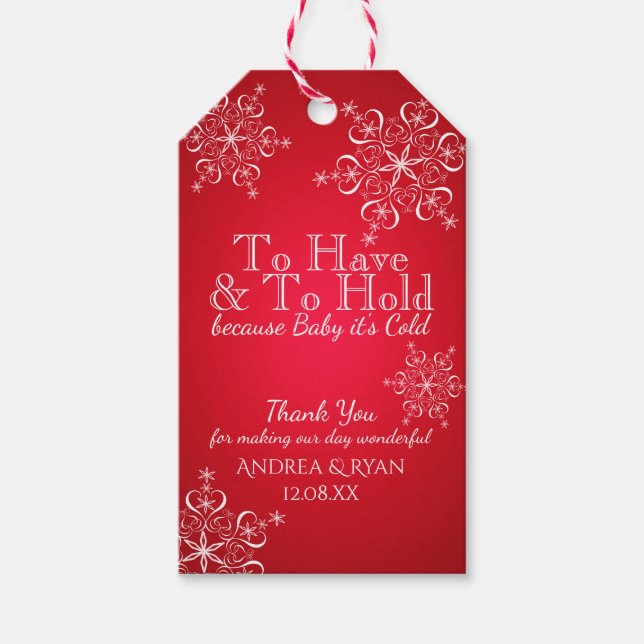 Winter Wedding Snowflakes Red Gift Tags (Front)