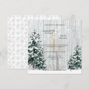 Winter Wedding Sparkle Snowflakes Pine Trees Invitation