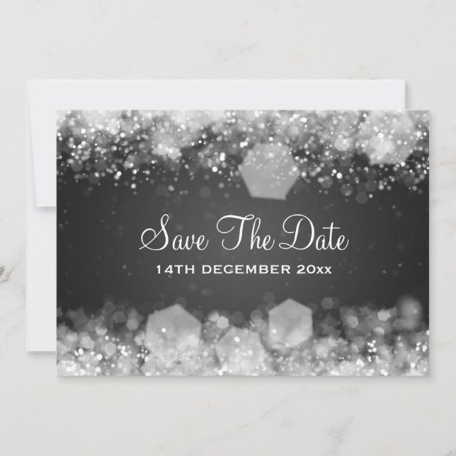Winter Wedding Sparkling Night Black Save The Date (Front)