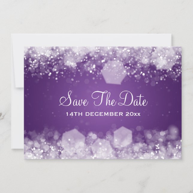 Winter Wedding Sparkling Night Purple Invitation (Front)