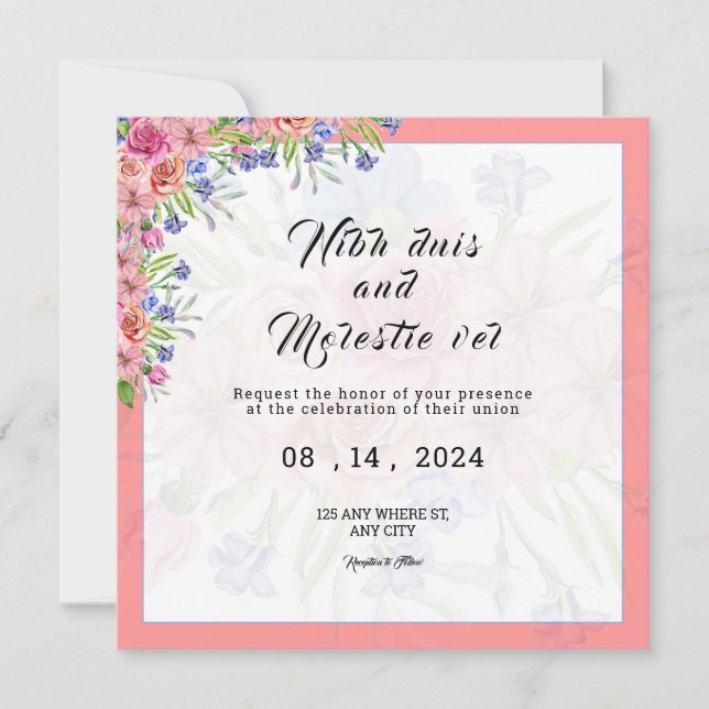 Winter Wedding Square Flower Invitation Card  (Front)