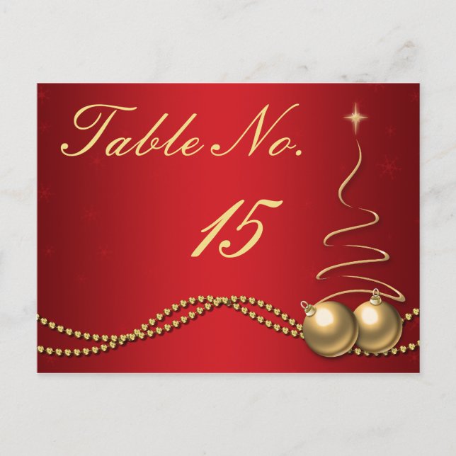 Winter Wedding Table Number - Deep Red & Gold Postcard (Front)