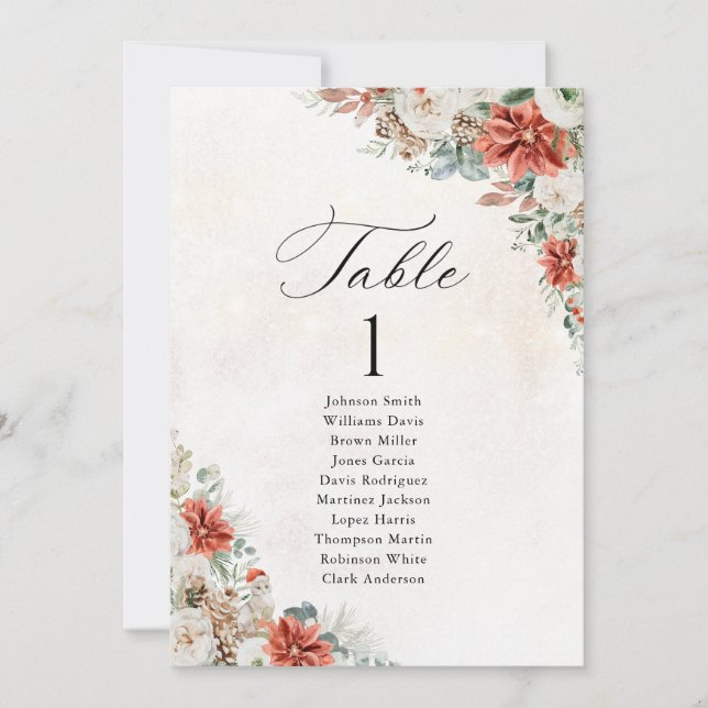 Winter Wedding Table Seating Chart Card (Front)