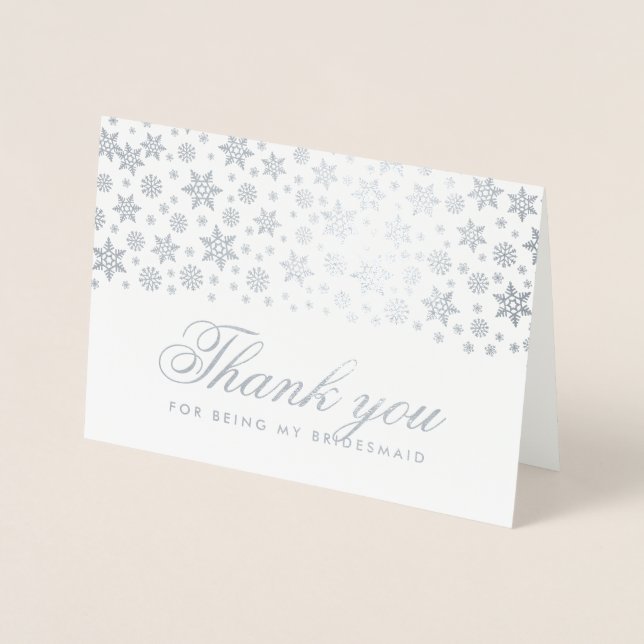Winter Wedding Thank You Bridesmaid Silver Foil Card (Front)