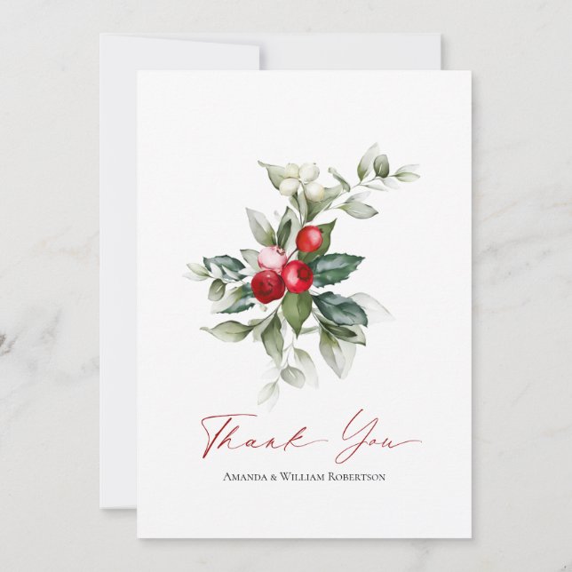 Winter Wedding Thank You Card with Festive Touch (Back)