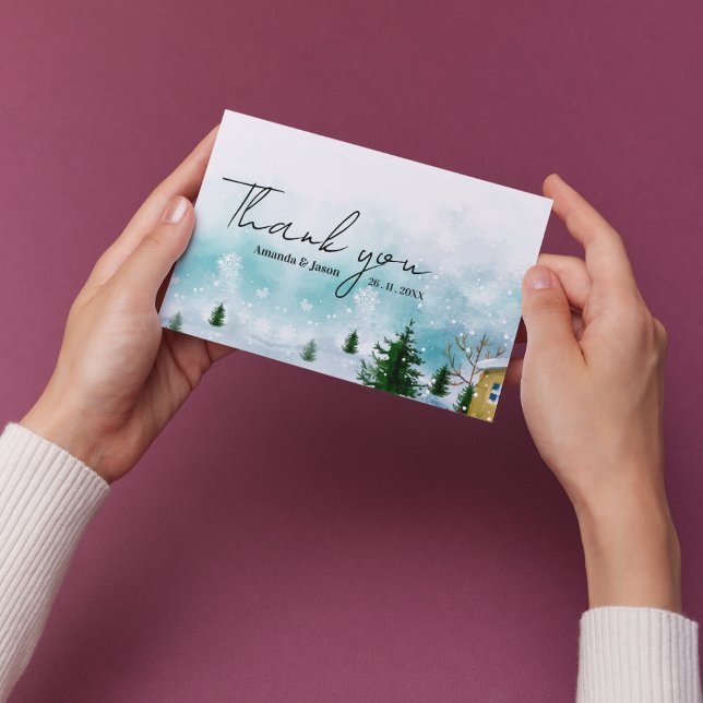 Winter Wedding Thank You Card with Snowflakes (Snowflakes Icy Blue Hues Wedding Thank You Card)