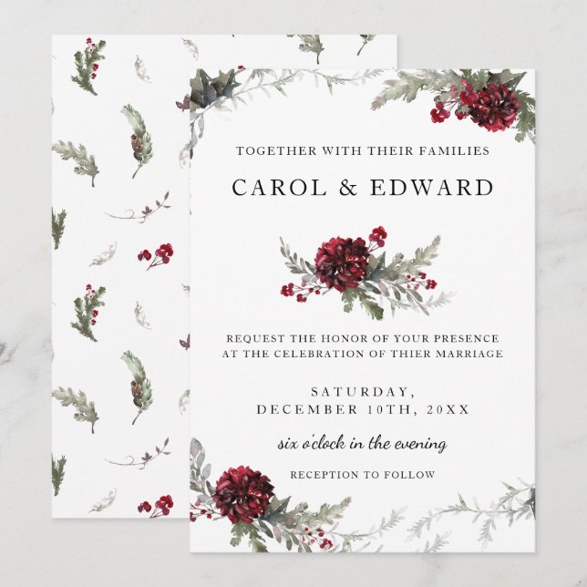 Winter Wedding Vintage Floral Christmas Style Invitation (Front/Back)
