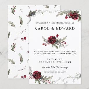 Winter Wedding Vintage Floral Christmas Style Invitation