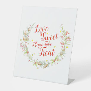 Winter Wedding watercolor cones berries and stars Pedestal Sign