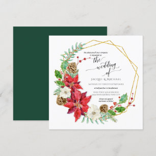 Winter Wedding Watercolor Floral Wreath   Square Invitation