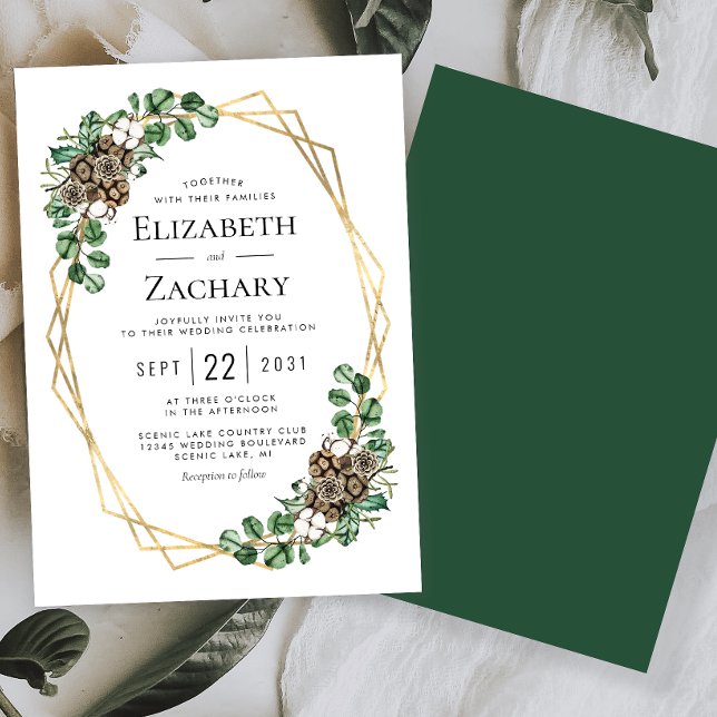 Winter Wedding Watercolor Greenery Pine Cones Invitation (Creator Uploaded)