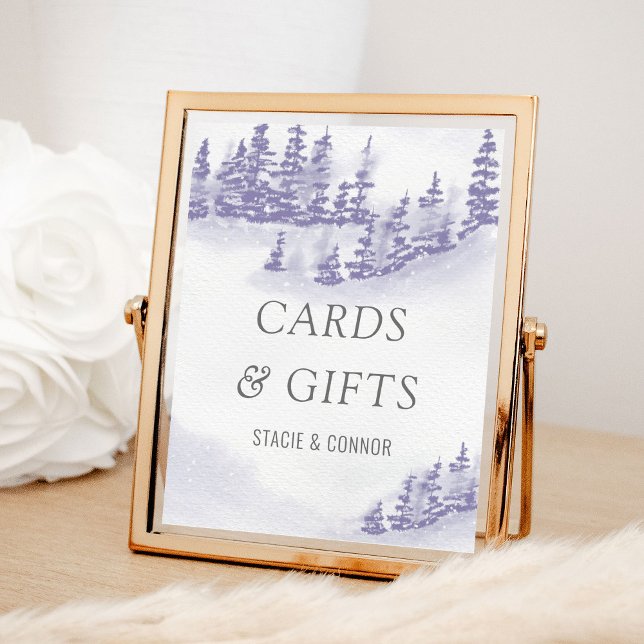Winter Wedding Watercolor Lavender Cards & Gifts Poster (Wedding Cards & Gifts Poster from my Winter Forest Lavender Wedding Collection)