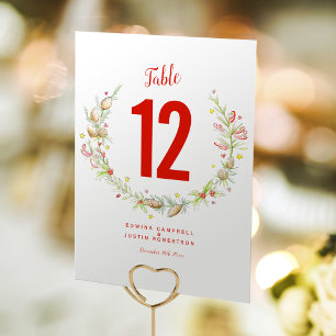 Winter Wedding watercolor pine cones berries  Table Number