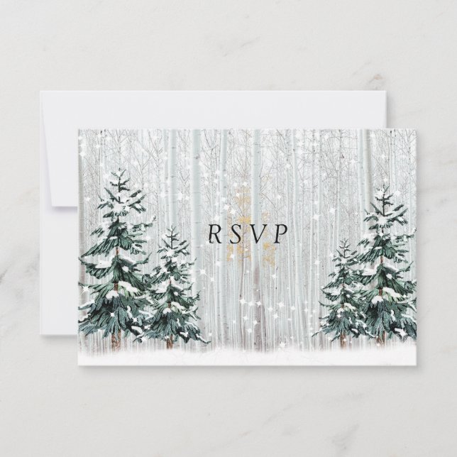 Winter Wedding White Birch  Forest Pine Trees Invitation (Front)