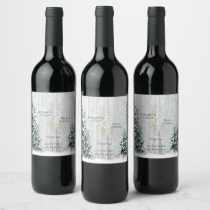 Winter Wedding White Birch, Pine Trees Wine Label