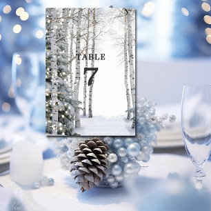 Winter Wedding White Birch Snowflakes Pine Trees Table Number