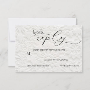 Winter Wedding White & Black Simple RSVP Card