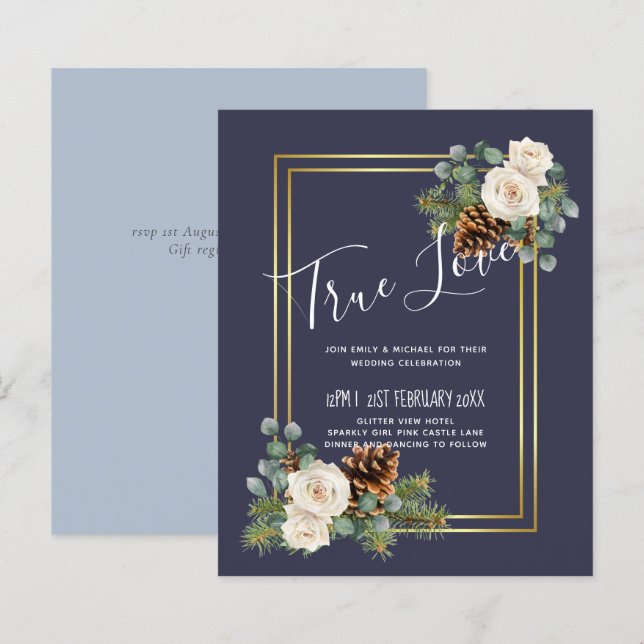 Winter Wedding White Roses Gold Dusty Blue (Front/Back)