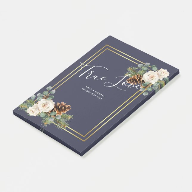 Winter Wedding White Roses Gold Dusty Blue Post-it Notes (Angled)