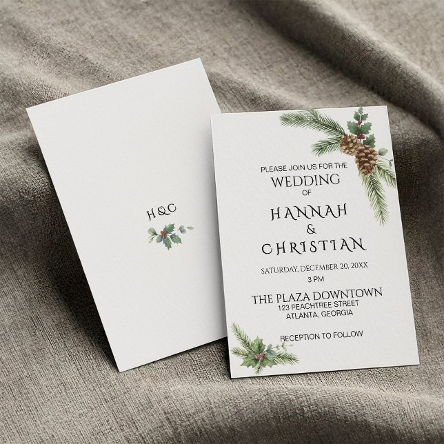 Winter Wedding Wreath with Fir Branches Invitation (Creator Uploaded)