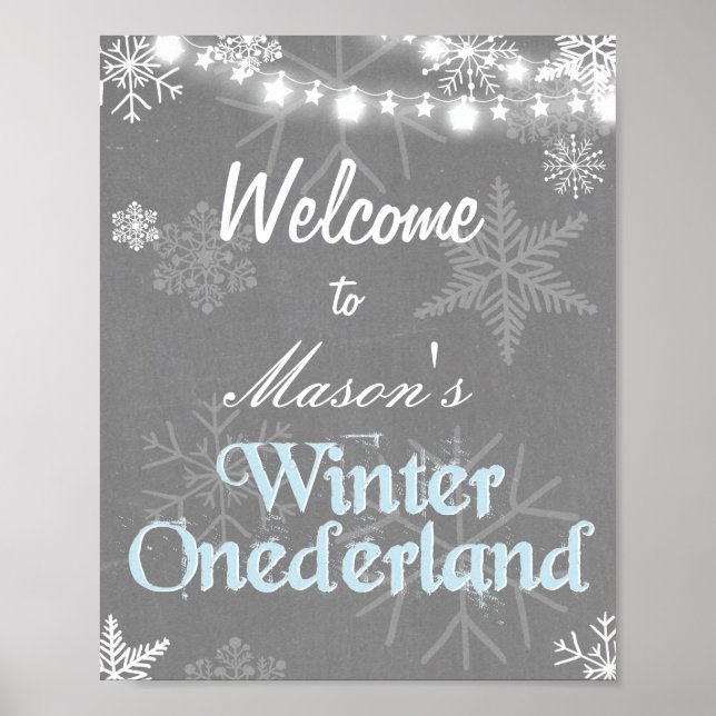 Winter Welcome Sign Onederland birthday boy snow (Front)