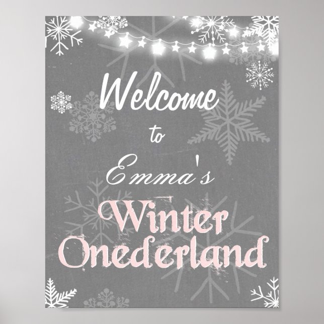 Winter Welcome Sign Onederland birthday Girl Pink (Front)