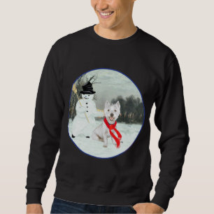 Winter Westie with a Snowman Sweatshirt