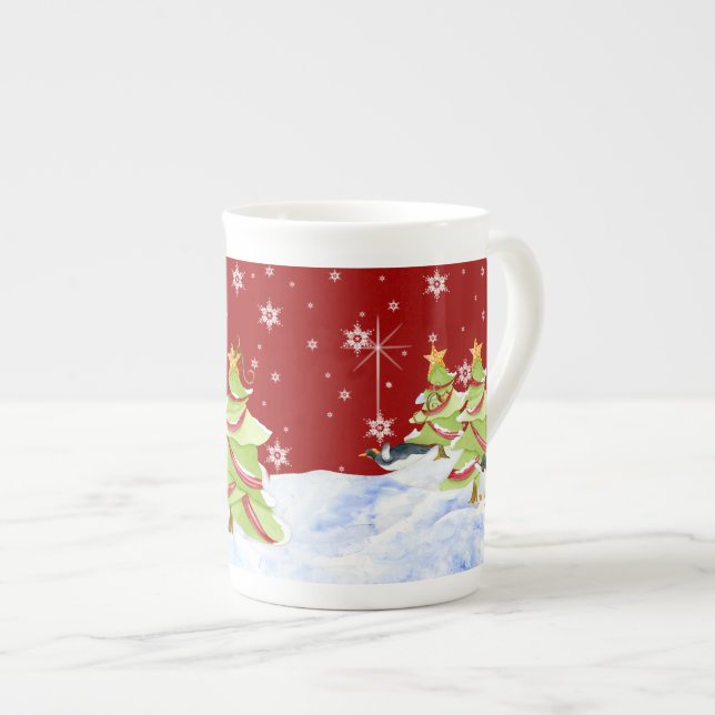 Winter Whimsey Penguin Polar Bear Babies in Snow Bone China Mug (Front Right)