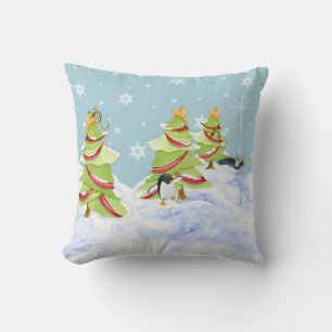 Winter Whimsey Penguin Polar Bear Babies in Snow Cushion