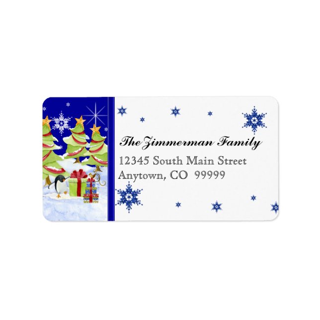 Winter Whimsy Cute Penguin Babies in Snow Star Label (Front)