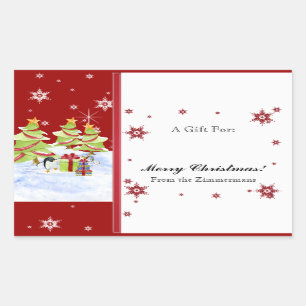 Winter Whimsy Cute Penguin Babies in Snow Star Rectangular Sticker