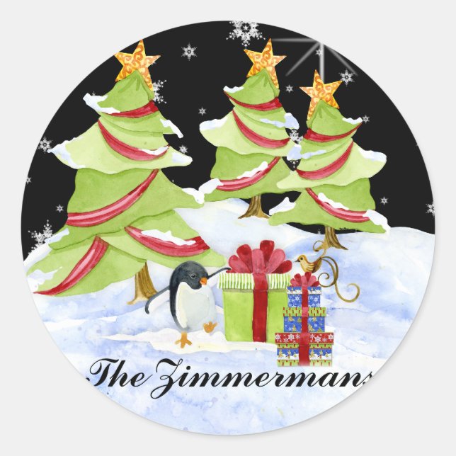 Winter Whimsy Cute Polar Bear Babies in Snow Star Classic Round Sticker (Front)