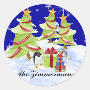 Winter Whimsy Cute Polar Bear Babies in Snow Star Classic Round Sticker