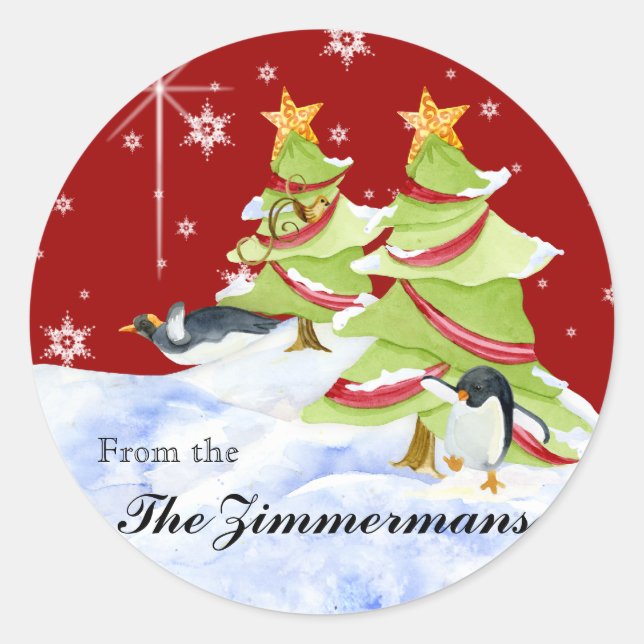 Winter Whimsy Cute Polar Bear Babies in Snow Star Classic Round Sticker (Front)