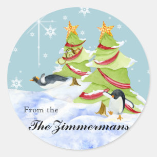 Winter Whimsy Cute Polar Bear Babies in Snow Star Classic Round Sticker